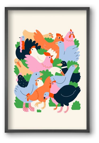 Happy Poultry Yard - falikép keretben | artbridge