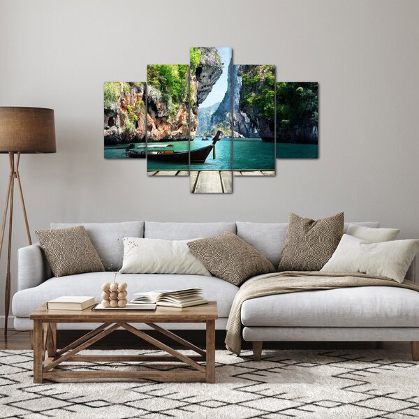 Kép - Víz mediterrán táj csónakkal (150x105 cm)