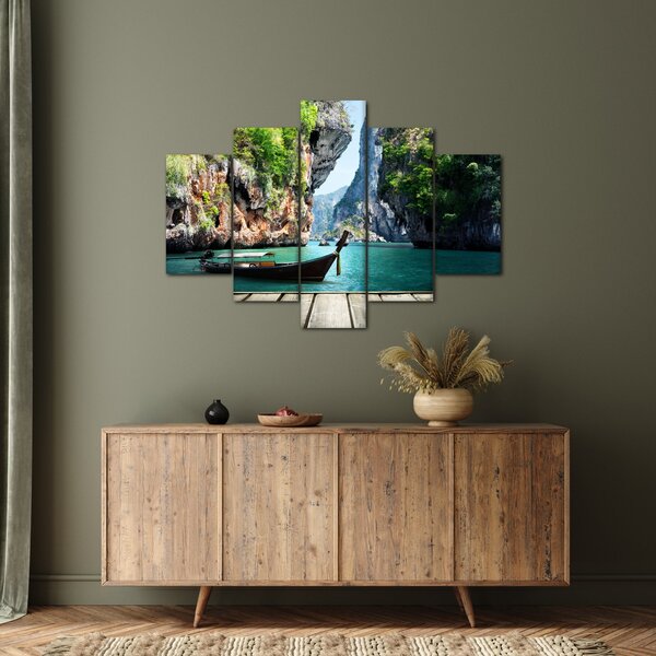 Kép - Víz mediterrán táj csónakkal (150x105 cm)