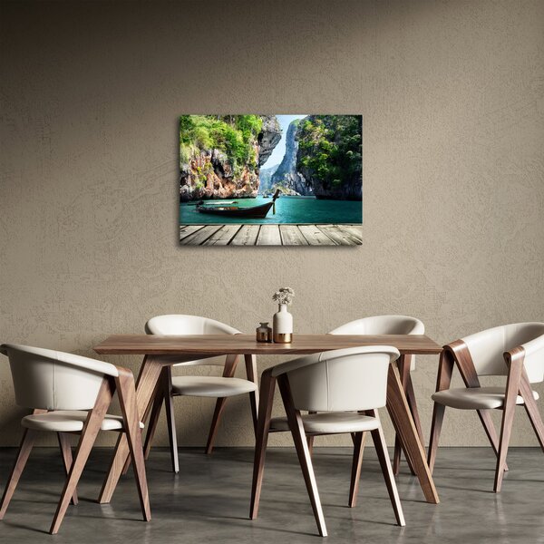 Kép - Víz mediterrán táj csónakkal (70x50 cm)