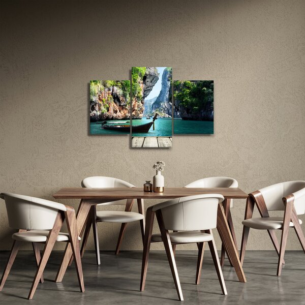 Kép - Víz mediterrán táj csónakkal (90x60 cm)
