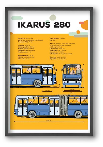 Ikarus 280 jellegrajz - falikép keretben | artbridge