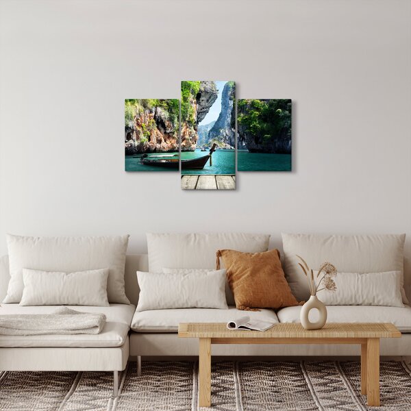 Kép - Víz mediterrán táj csónakkal (90x60 cm)