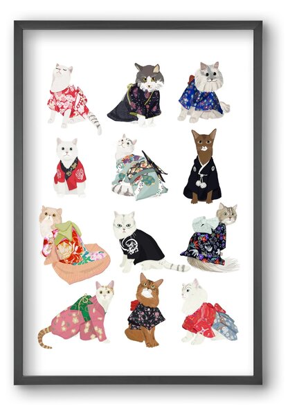 Cats in Kimono - falikép keretben | artbridge