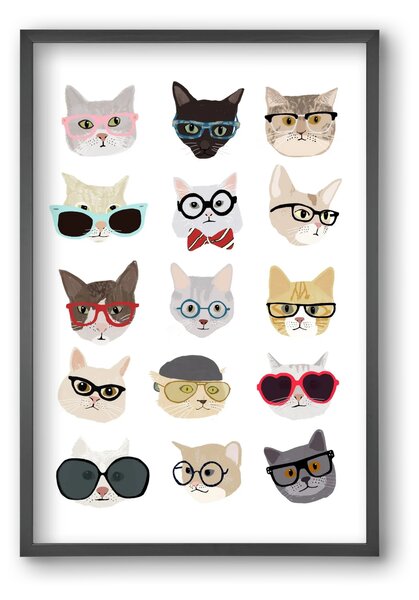 Cats in Glasses - falikép keretben | artbridge
