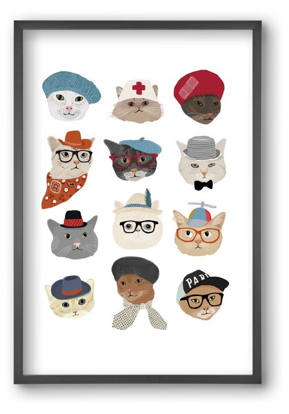 Cats in Hats - falikép keretben | artbridge