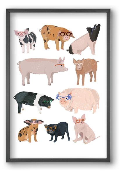 Pigs in Glasses - falikép keretben | artbridge