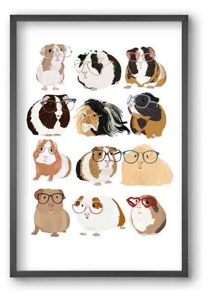 Guinea Pigs in Glasses - falikép keretben | artbridge