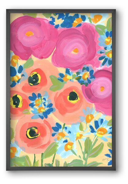 Pink Roses With Coral Anemones - falikép keretben | artbridge