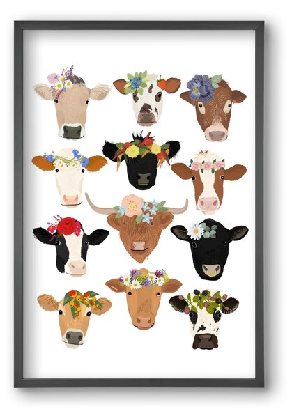 Flower Cow Print - falikép keretben | artbridge
