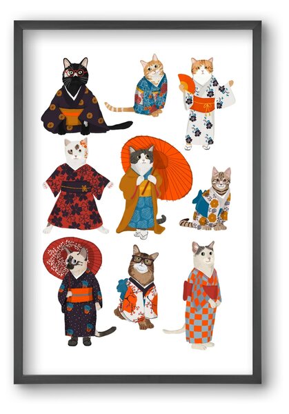 Cats in kimono - falikép keretben | artbridge