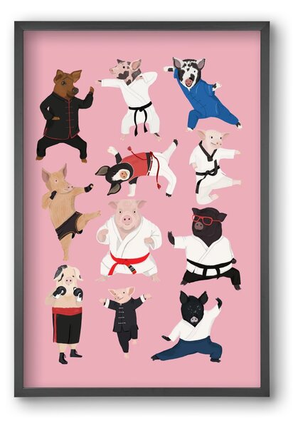 Pigs doing Martial Art - falikép keretben | artbridge