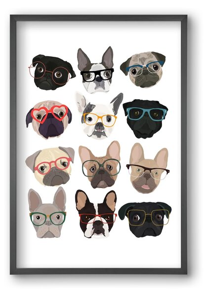 Pugs in Glasses - falikép keretben | artbridge