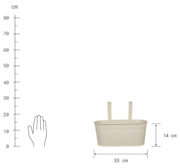 ZINC felakasztható virágláda két virág részére 33 cm, bézs