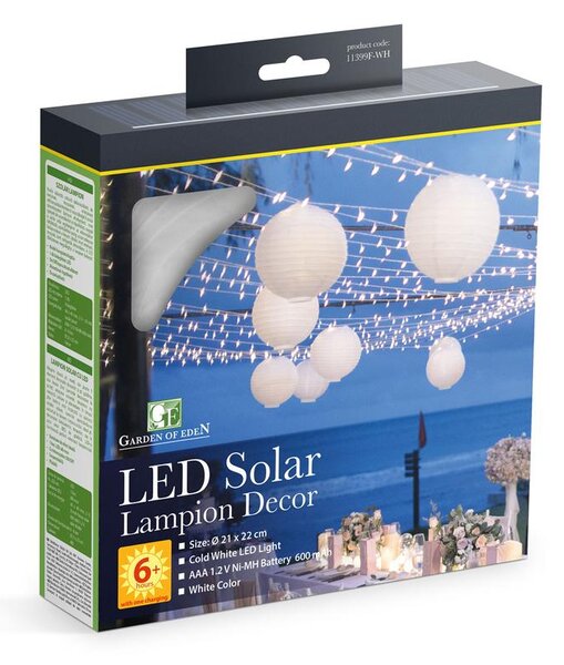 Szolár lampion - fehér - hidegfehér LED - 21 cm