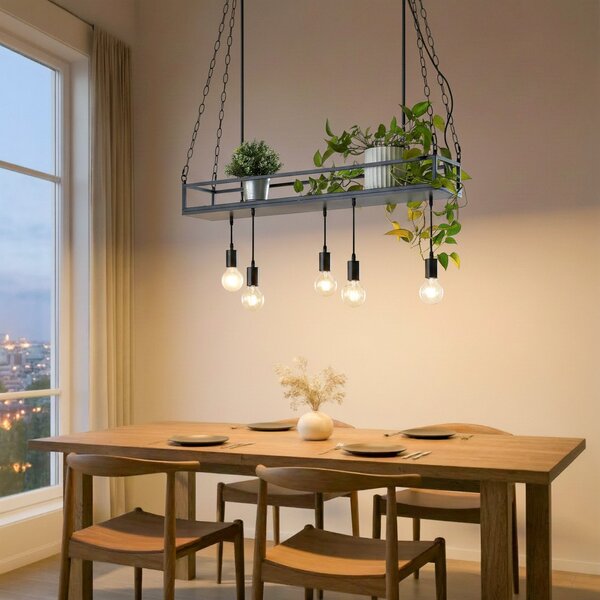 Függőlámpa Lindby, Kirista, dimmable, Fekete, Konyha, Fém, Vintage