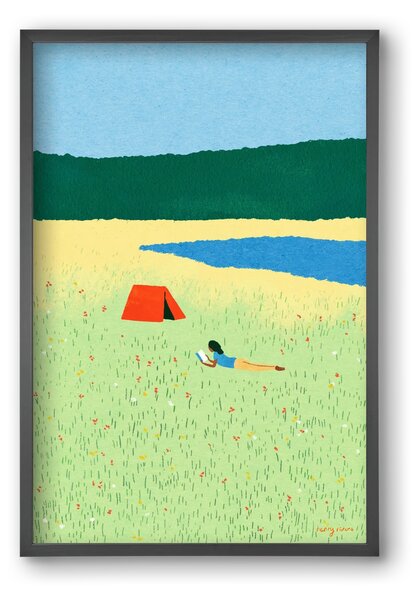 Reading in the meadow - falikép keretben | artbridge