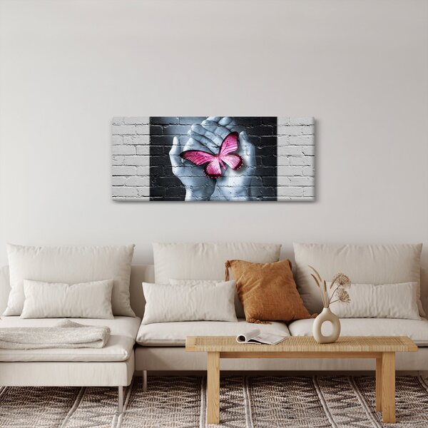 Kép - Rózsaszín pillangó a falon (120x50 cm)