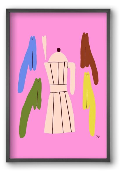 Colorful Cats with Espresso Maker - falikép keretben | artbridge