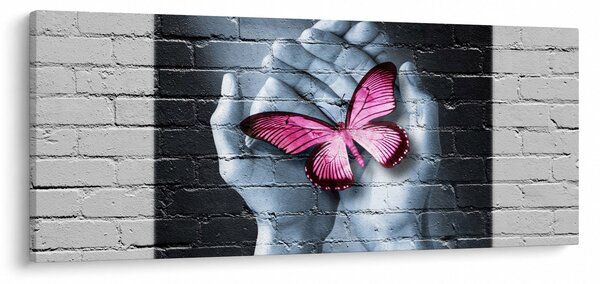 Kép - Rózsaszín pillangó a falon (120x50 cm)