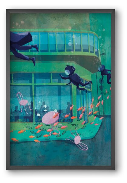 Corner café with fish - falikép keretben | artbridge
