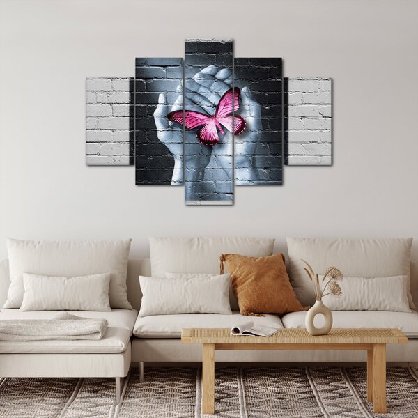 Kép - Rózsaszín pillangó a falon (150x105 cm)