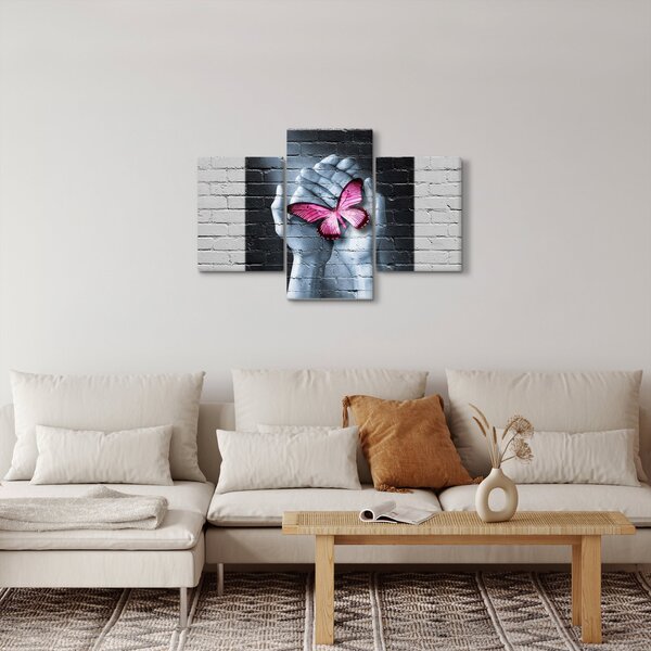 Kép - Rózsaszín pillangó a falon (90x60 cm)
