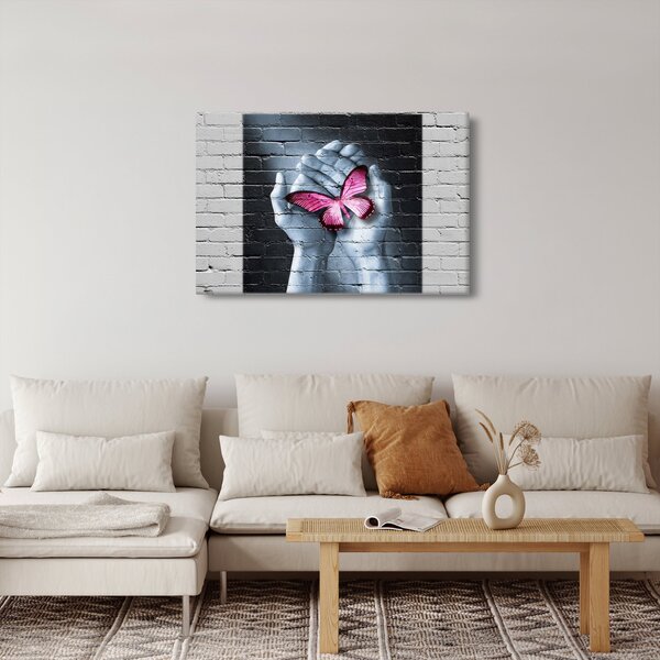 Kép - Rózsaszín pillangó a falon (90x60 cm)