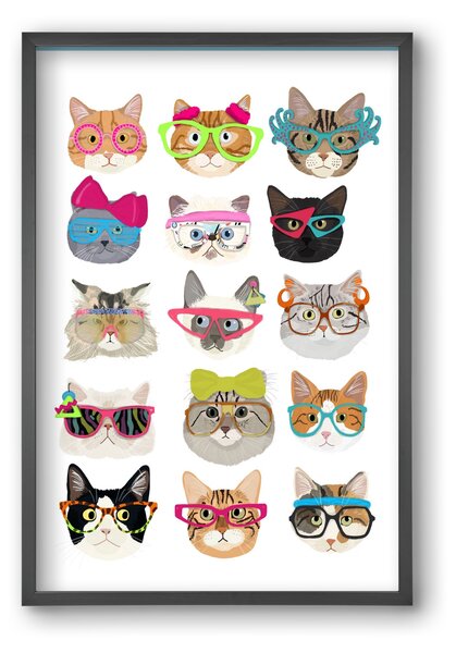 Cats in glasses 1980's - falikép keretben | artbridge