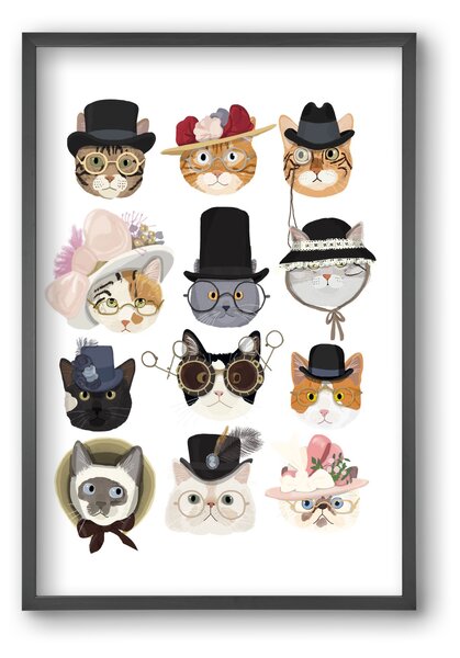 Cats in glasses 1900's - falikép keretben | artbridge
