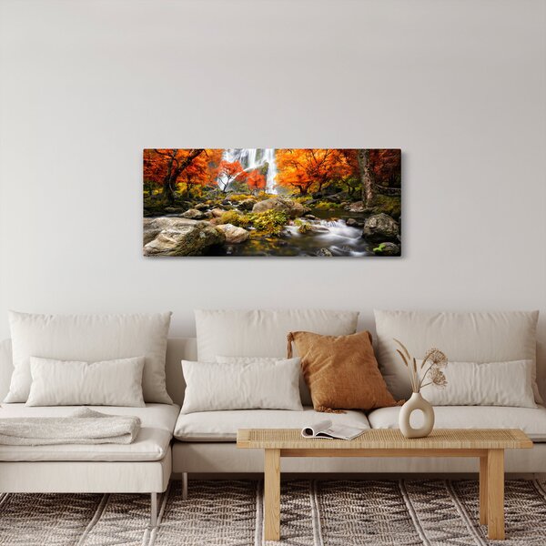 Kép - Vízesések őszi tájban, narancssárga (120x50 cm)