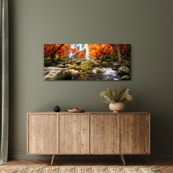 Kép - Vízesések őszi tájban, narancssárga (120x50 cm)