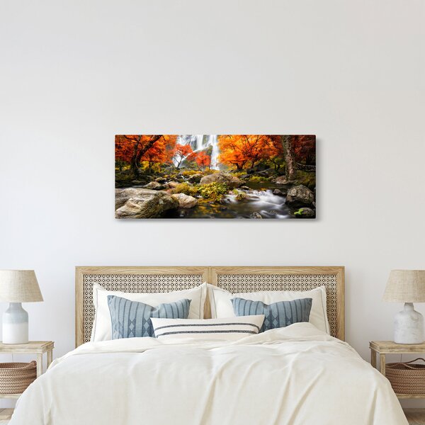 Kép - Vízesések őszi tájban, narancssárga (120x50 cm)