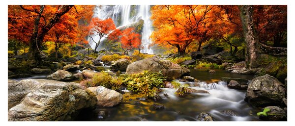 Kép - Vízesések őszi tájban, narancssárga (120x50 cm)