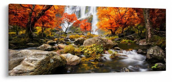 Kép - Vízesések őszi tájban, narancssárga (120x50 cm)