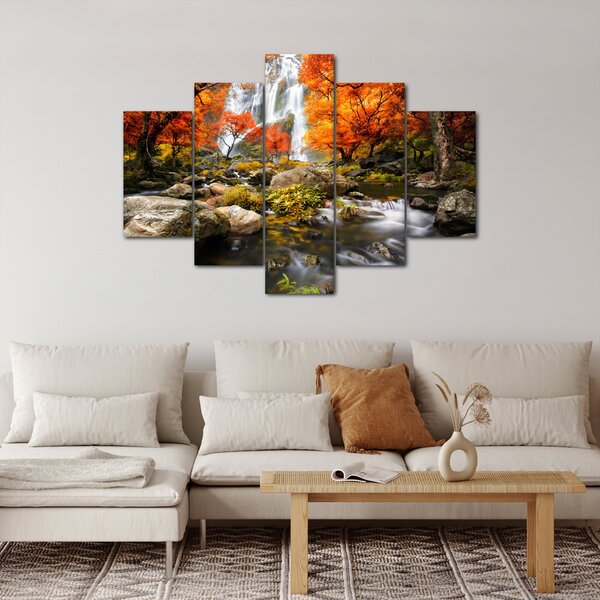 Kép - Vízesések őszi tájban, narancssárga (150x105 cm)