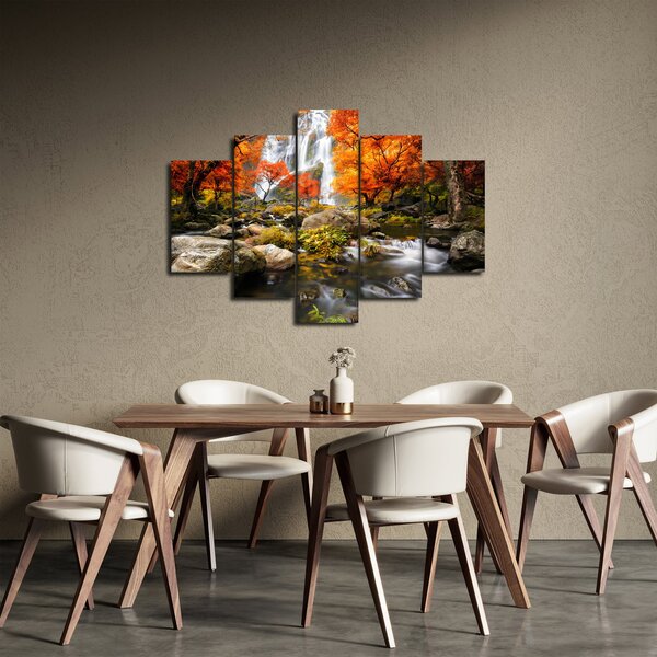 Kép - Vízesések őszi tájban, narancssárga (150x105 cm)