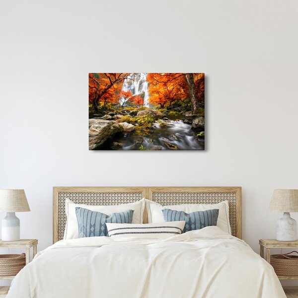 Kép - Vízesések őszi tájban, narancssárga (90x60 cm)