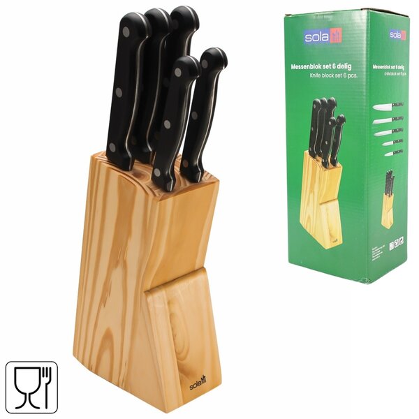 SOLA KNIFE késkészlet fa blokkban, 6 db