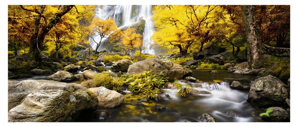 Kép - Vízesések őszi tájban, sárga (120x50 cm)