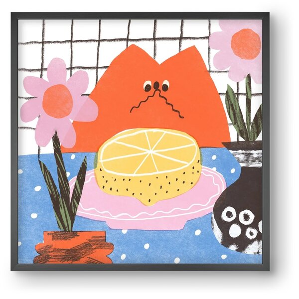 A cat eating lemon - falikép keretben | artbridge