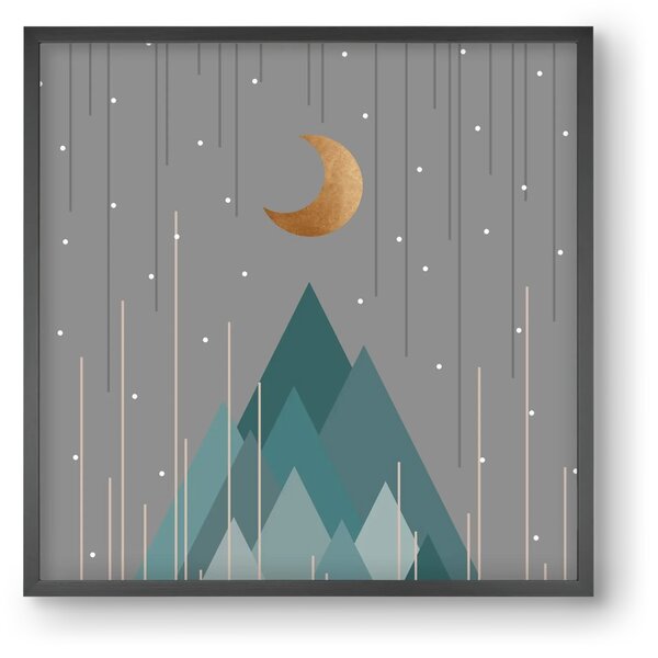 Moon & Mountains Mint Green - falikép keretben | artbridge