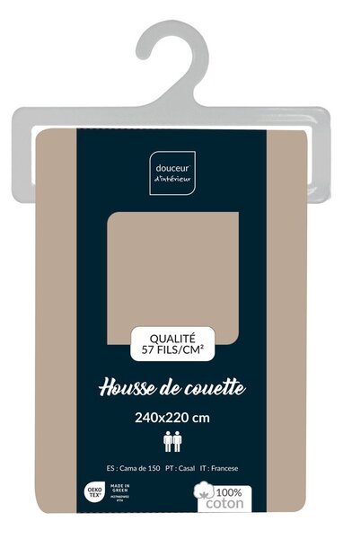 Bézs kétszemélyes-hosszabbított pamut paplanhuzat 240x220 cm Lina – douceur d'intérieur