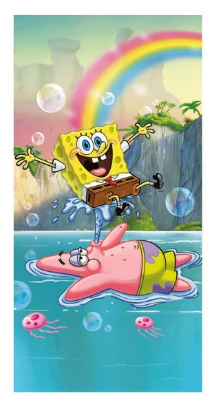 Pamut gyerek fürdőlepedő 70x140 cm Sponge Bob "Tropical Duo" – Jerry Fabrics