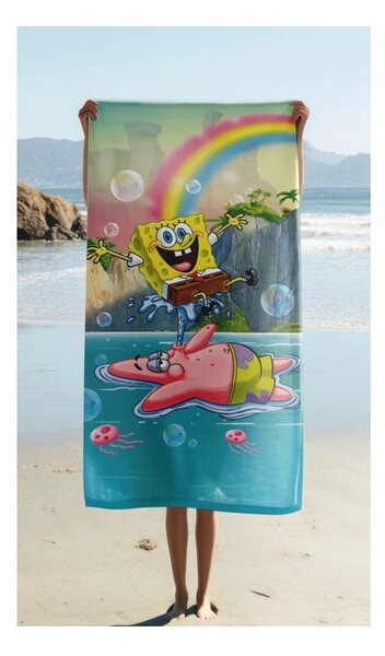 Pamut gyerek fürdőlepedő 70x140 cm Sponge Bob "Tropical Duo" – Jerry Fabrics
