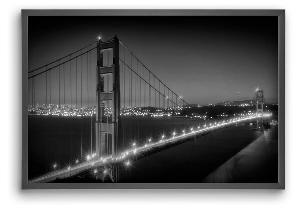Evening Cityscape of Golden Gate Bridge | Monochrome - falikép keretben | artbridge