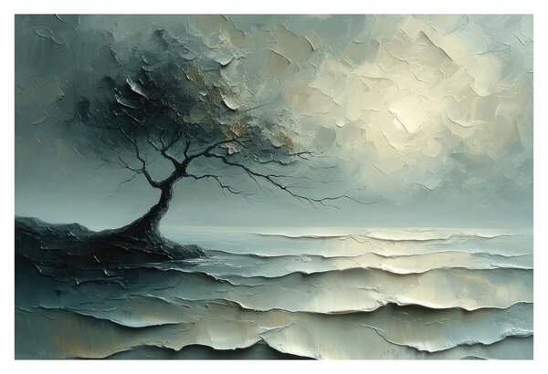 Kép - Olajfestmény egy fa az óceánnal (90x60 cm)