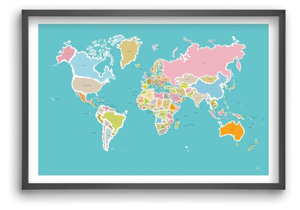 Worldmap with birds - falikép keretben | artbridge