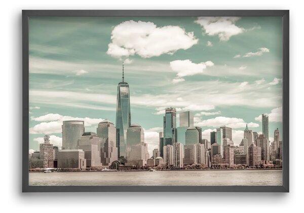 NEW YORK CITY Manhattan Skyline & Hudson River | urban vintage s - falikép keretben | artbridge