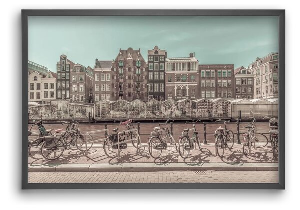AMSTERDAM Singel Canal with Flower Market | urban vintage style - falikép keretben | artbridge